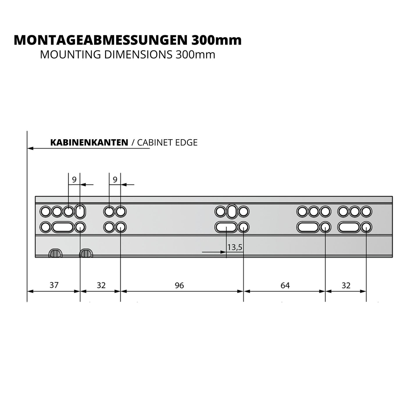 Soft-Close Unterflurführungen Schubladenschienen, Vollauszug 250mm - 600mm