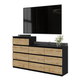 GABRIEL - Kommode / Sideboard mit 10 Schubladen (6+4) - Schwarz Matt / Wotan Eiche H92/70cm B160cm T33cm