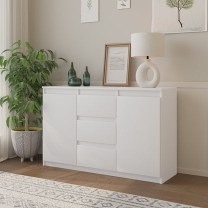 MIKEL - Kommode / Sideboard mit 3 Schubladen und 2 Türen - Weiß Matt H75cm B120cm T35cm