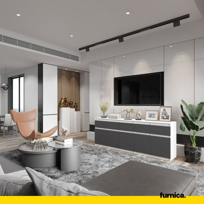 NOAH - Kommode mit 5 Schubladen und 5 Türen - Schlafzimmer Kommode Aufbewahrung Schrank Sideboard - Weiß Matt / Anthrazit H75cm B200cm T35cm