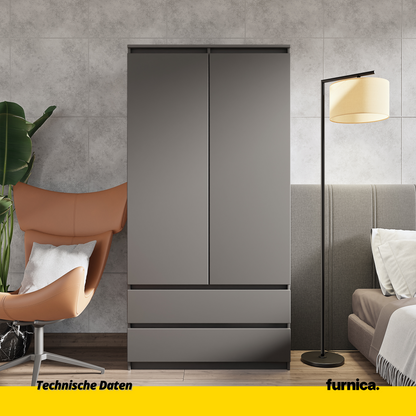 JOELLE - Kleiderschrank mit 2 Türen und 2 Schubladen -  Anthrazit H180cm B90cm T50cm