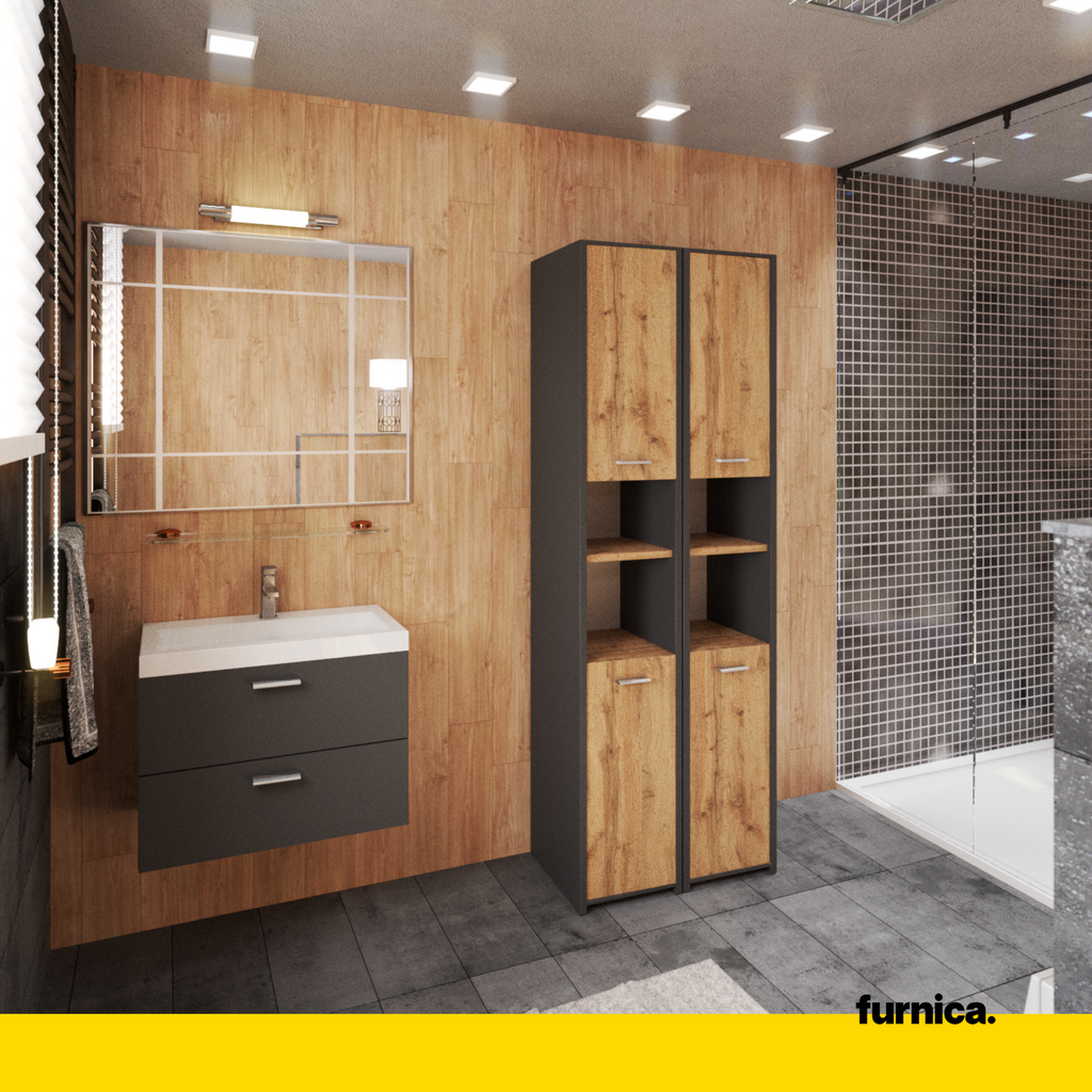 EMMA - Badezimmerschrank Doppelschrank mit Türen und Einlegeböden - Anthrazit / Eiche Wotan H165cm B60cm T30cm
