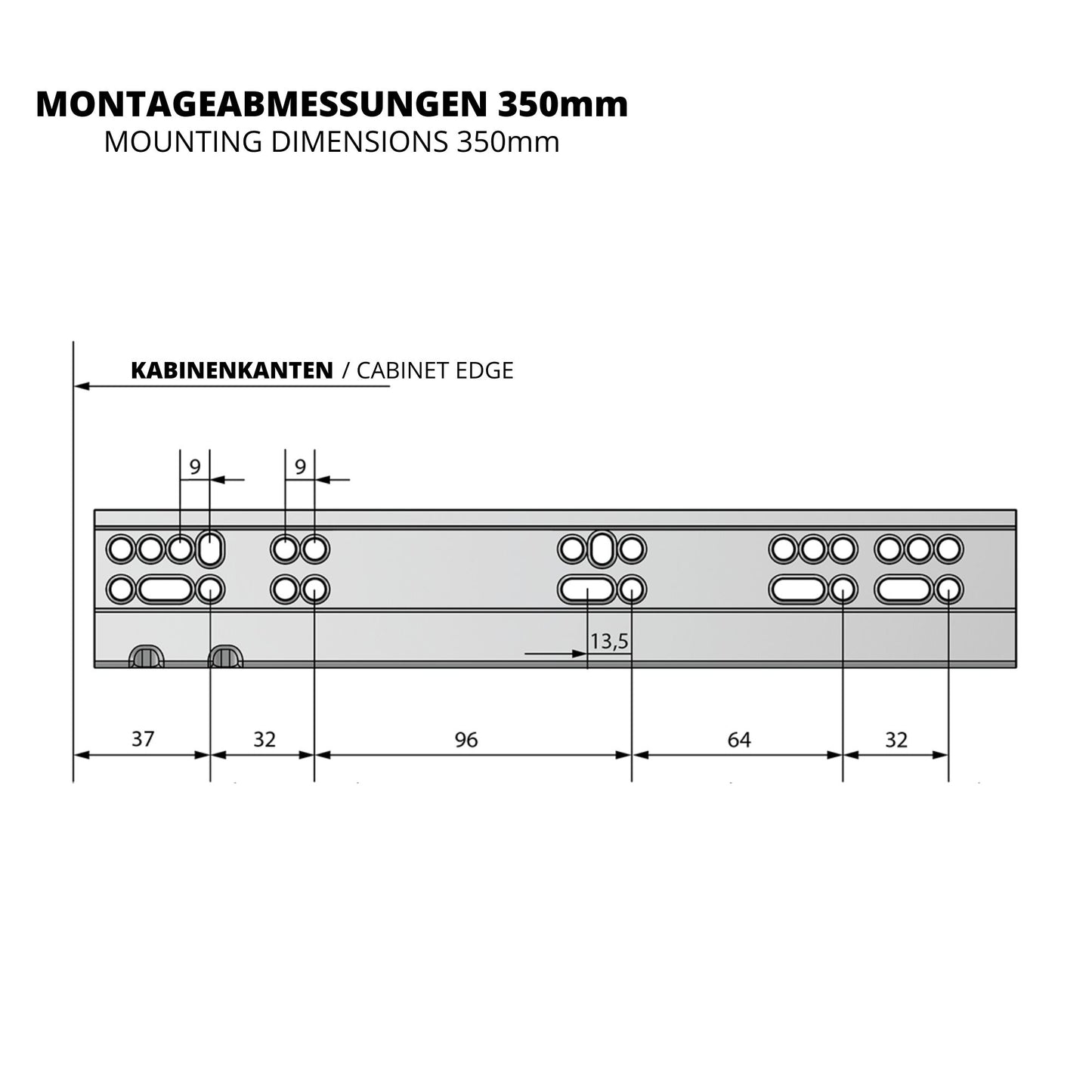 Soft-Close Unterflurführungen Schubladenschienen, Vollauszug 250mm - 600mm