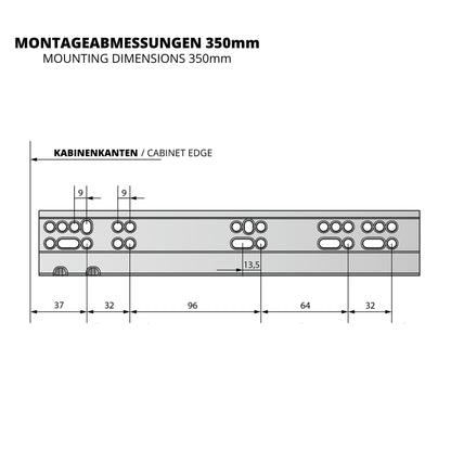 Soft-Close Unterflurführungen Schubladenschienen, Vollauszug 250mm - 600mm