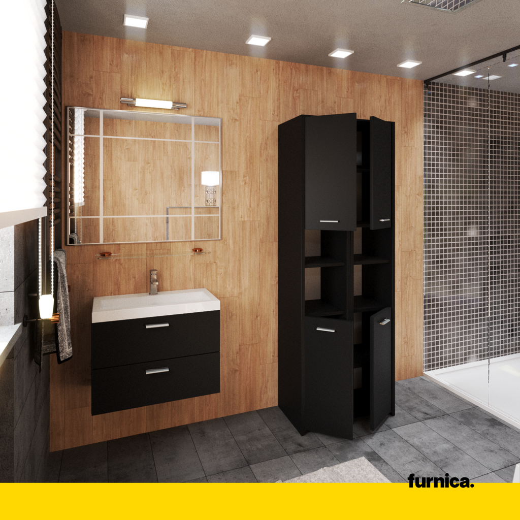 EMMA - Badezimmerschrank Doppelschrank mit Türen und Einlegeböden - Schwarz Matt H165cm B60cm T30cm