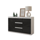 MIKEL - Kommode / Sideboard mit 3 Schubladen und 2 Türen - Weiß Matt / Schwarz Gloss H75cm B120cm T35cm