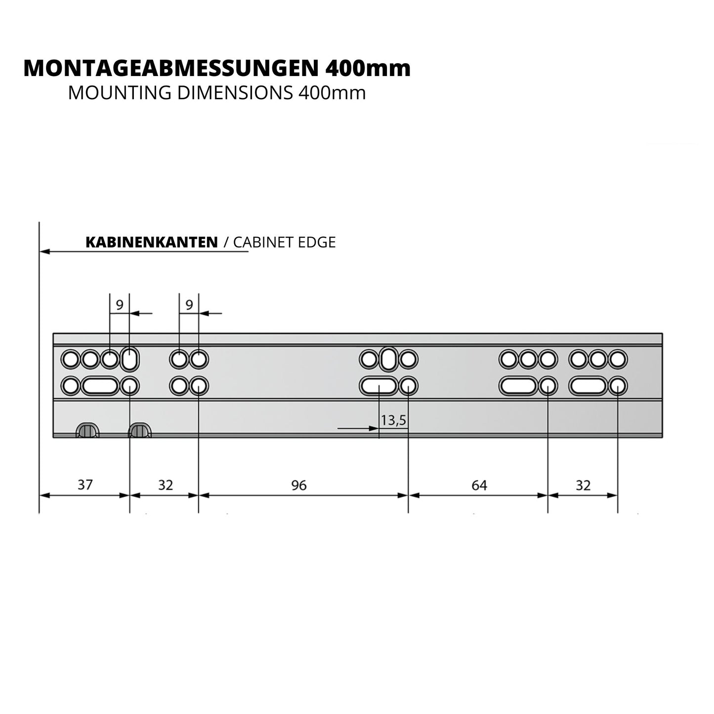 Soft-Close Unterflurführungen Schubladenschienen, Vollauszug 250mm - 600mm