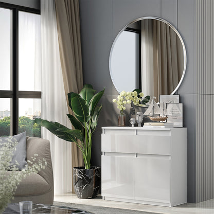 NOAH - Kommode / Sideboard mit 2 Schubladen und 2 Türen - Weiß Matt / Weiß Gloss H75cm B80cm T35cm