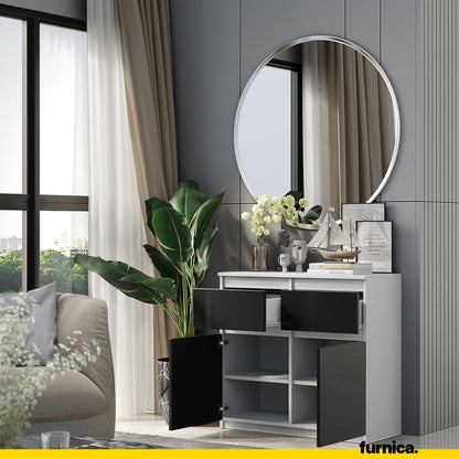 NOAH - Kommode / Sideboard mit 2 Schubladen und 2 Türen - Weiß Matt / Schwarz Gloss H75cm B80cm T35cm
