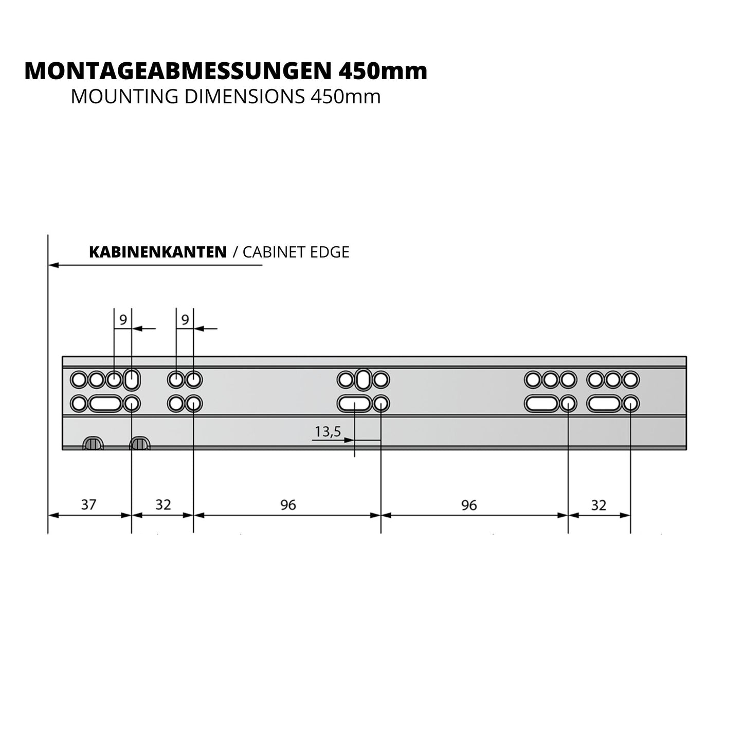 Soft-Close Unterflurführungen Schubladenschienen, Vollauszug 250mm - 600mm