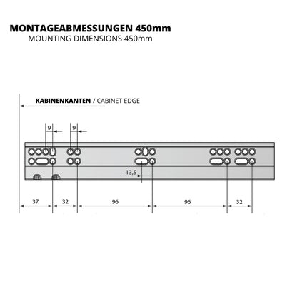Soft-Close Unterflurführungen Schubladenschienen, Vollauszug 250mm - 600mm