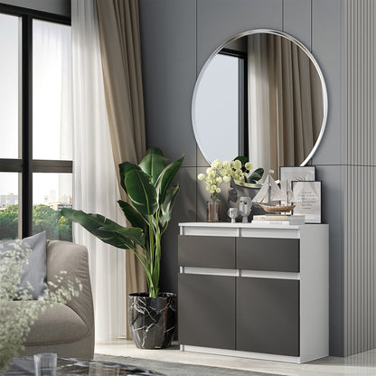 NOAH - Kommode / Sideboard mit 2 Schubladen und 2 Türen - Weiß Matt / Anthrazit Grau H75cm B80cm T35cm