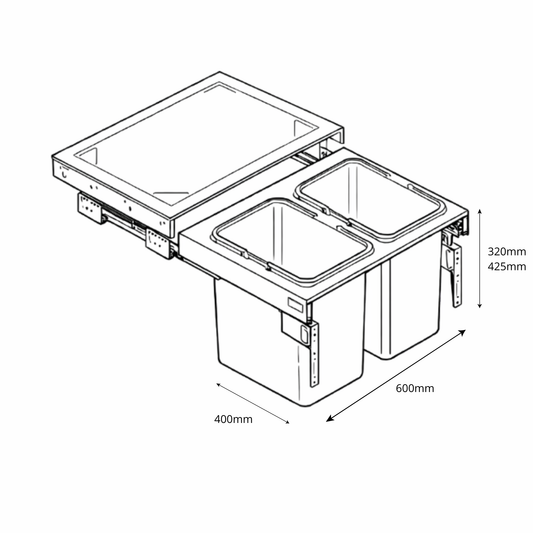 Mülleimer Mülltrennung - 2x15L oder 2x20L- 60cm Küchenschrank