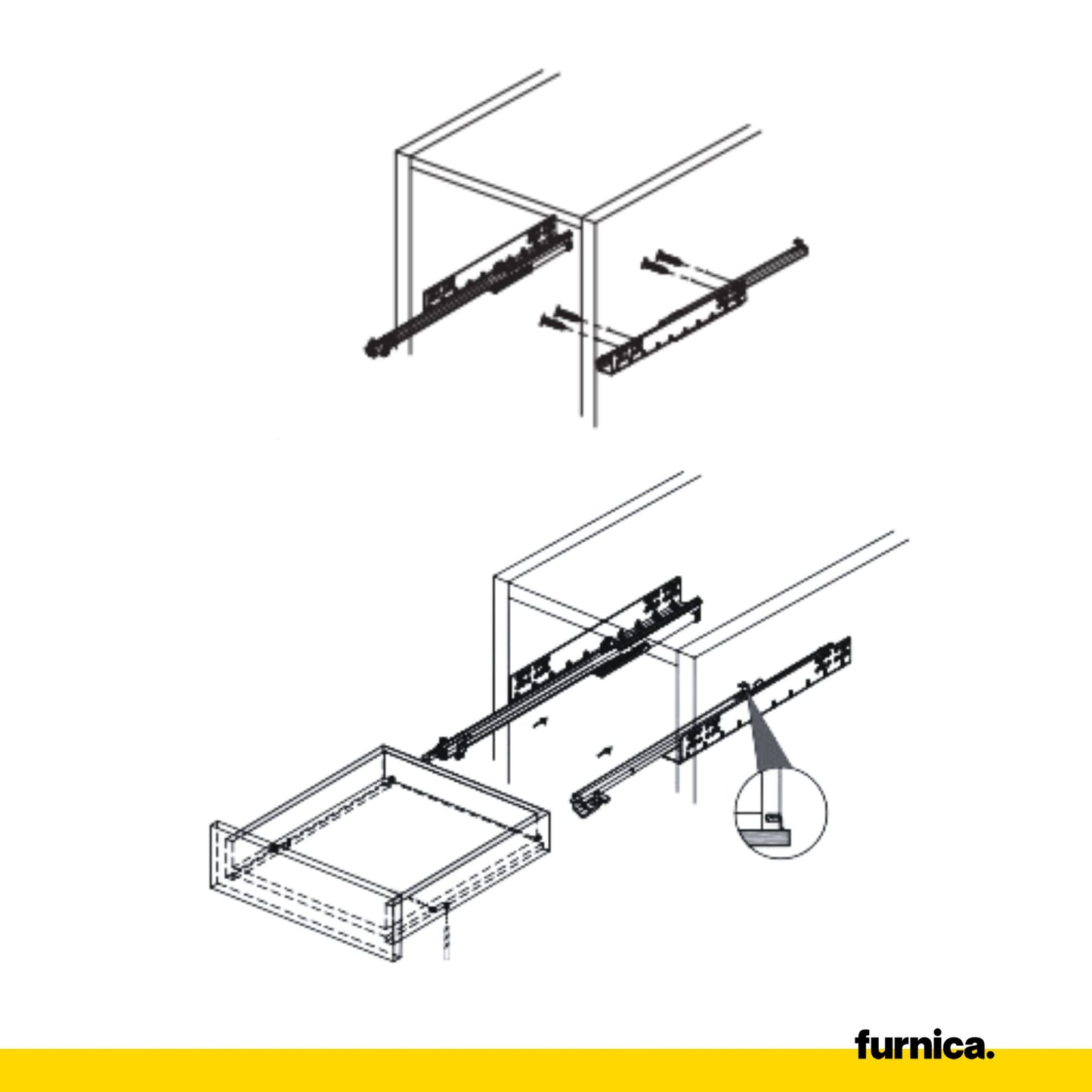 Soft-Close Unterflurführungen Schubladenschienen 250mm - 550mm