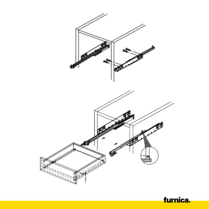 Soft-Close Unterflurführungen Schubladenschienen 250mm - 550mm