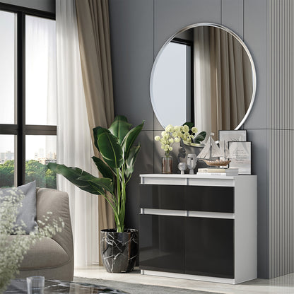 NOAH - Kommode / Sideboard mit 2 Schubladen und 2 Türen - Weiß Matt / Schwarz Gloss H75cm B80cm T35cm