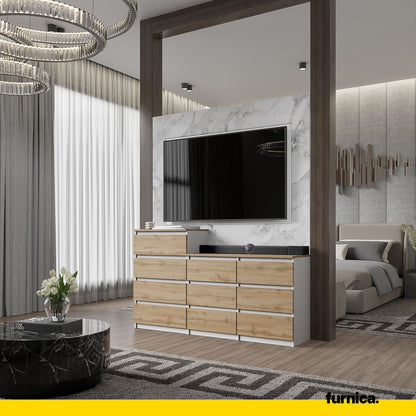 GABRIEL - Kommode / Sideboard mit 10 Schubladen (6+4) - Weiß Matt / Wotan Eiche H92/70cm B160cm T33cm