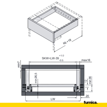 Soft-Close Unterflurführungen Schubladenschienen 250mm - 550mm
