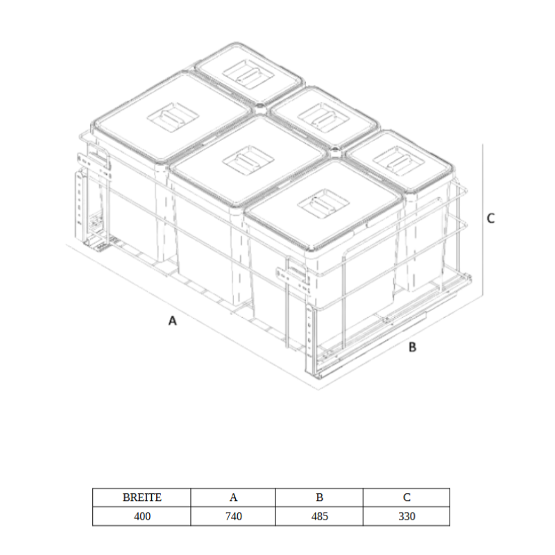 Mülleimer Mülltrennung Soft-Close 3 x 15L + 3 x 6L - 60cm Küchenschrank