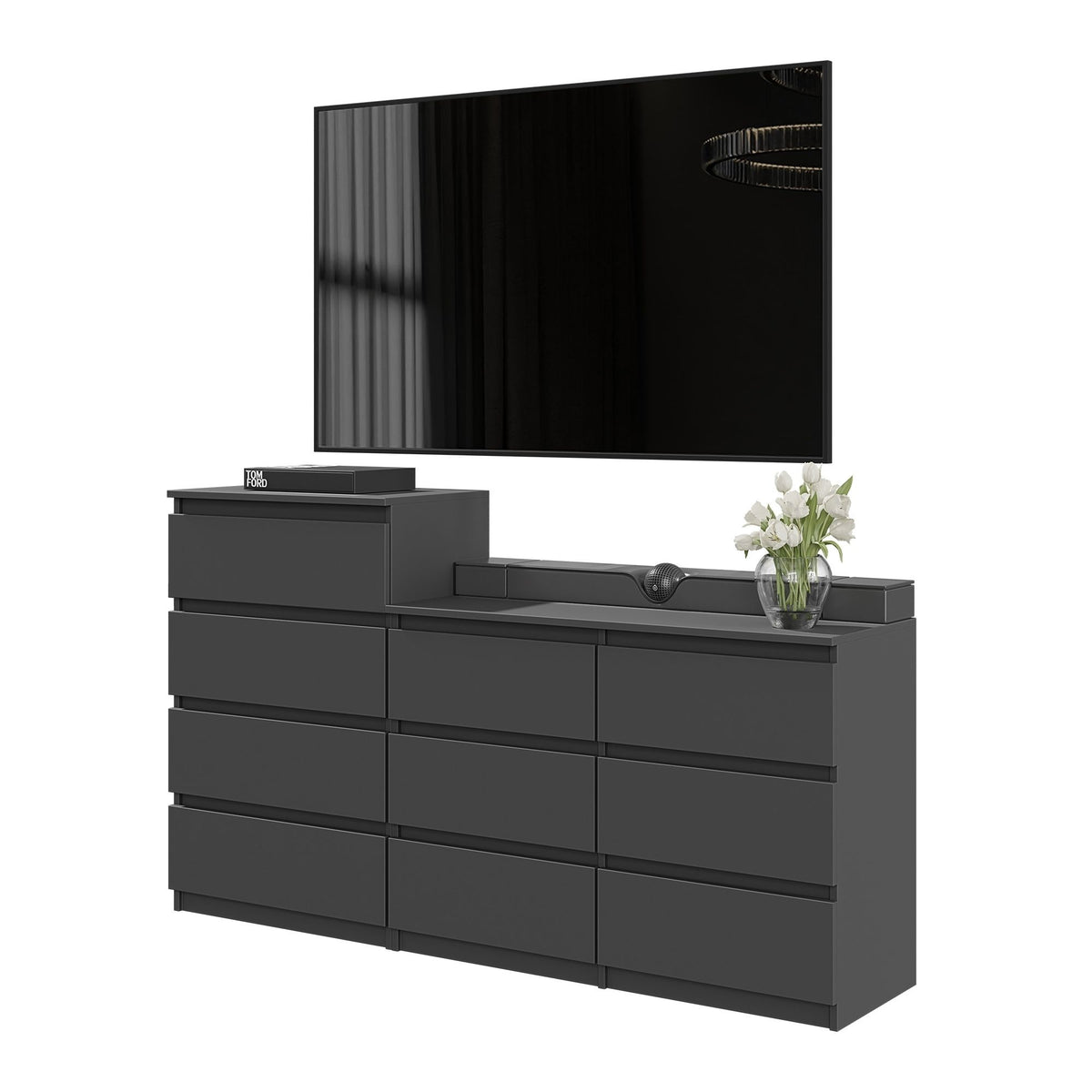 Kommode 160 cm GABRIEL, 10 Schubladen, Anthrazit – Furnica