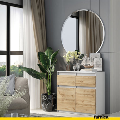 NOAH - Kommode / Sideboard mit 2 Schubladen und 2 Türen - Weiß Matt / Wotan Eiche H75cm B80cm T35cm