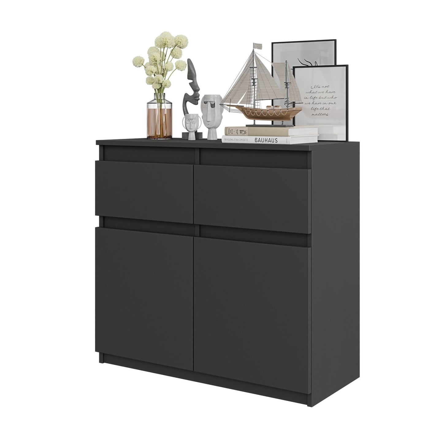 NOAH - Kommode / Sideboard mit 2 Schubladen und 2 Türen - Anthrazit Grau H75cm B80cm T35cm