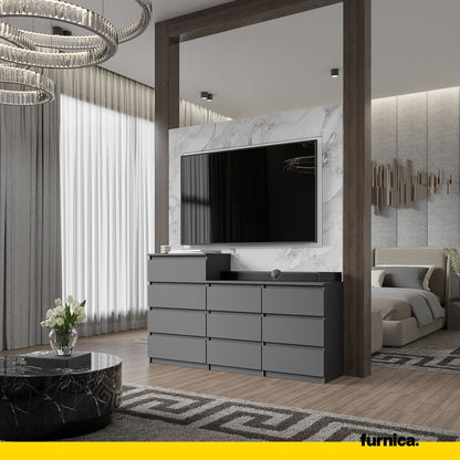 GABRIEL - Kommode / Sideboard mit 10 Schubladen (6+4) - Anthrazit Grau H92/70cm B160cm T33cm