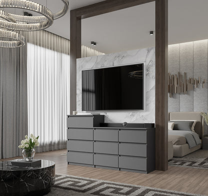 GABRIEL - Kommode / Sideboard mit 10 Schubladen (6+4) - Anthrazit Grau H92/70cm B160cm T33cm