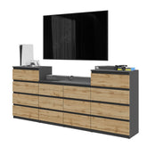 GABRIEL - Kommode / Sideboard mit 14 Schubladen (4+6+4) -  Anthrazit Grau / Wotan Eiche H92/70cm B220cm T33cm