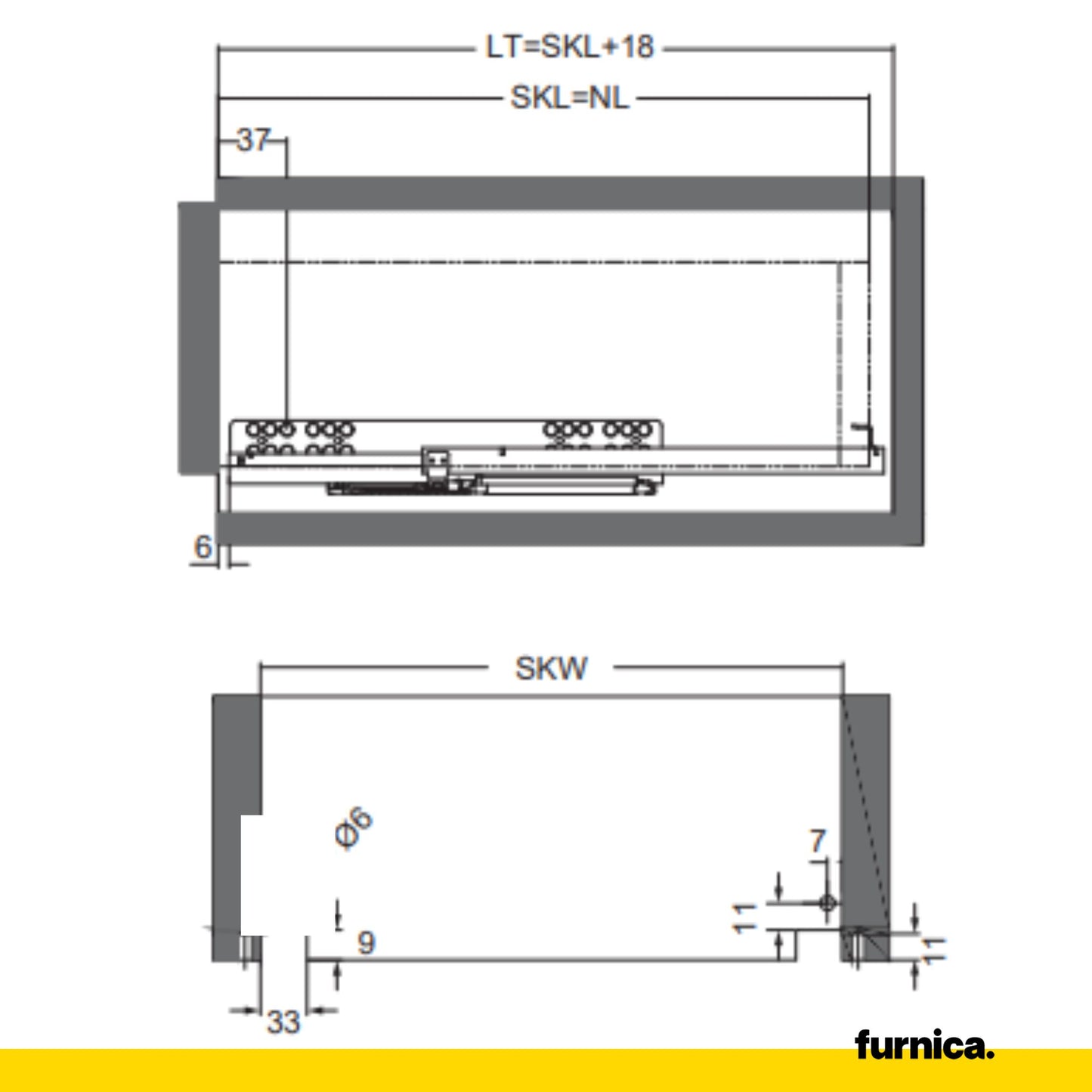 Soft-Close Unterflurführungen Schubladenschienen 250mm - 550mm
