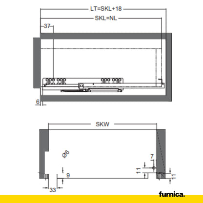 Soft-Close Unterflurführungen Schubladenschienen 250mm - 550mm
