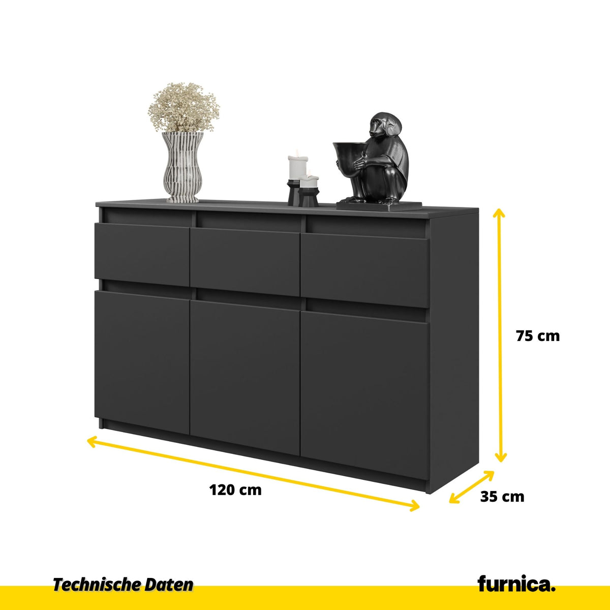 Kommode 120 cm NOAH, Anthrazit – Furnica