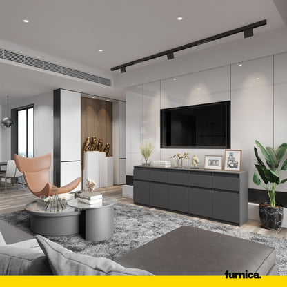 NOAH - Kommode mit 5 Schubladen und 5 Türen - Schlafzimmer Kommode Aufbewahrungsschrank Sideboard - Anthrazit H75cm B200cm T35cm