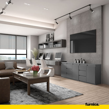 MIKEL - Kommode mit 6 Schubladen und 3 Türen - Schlafzimmer Kommode Aufbewahrungsschrank Sideboard - Anthrazit H75cm B200cm T35cm