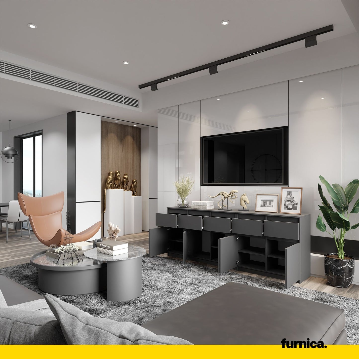 NOAH - Kommode mit 5 Schubladen und 5 Türen - Schlafzimmer Kommode Aufbewahrungsschrank Sideboard - Anthrazit H75cm B200cm T35cm