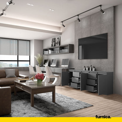 MIKEL - Kommode mit 6 Schubladen und 3 Türen - Schlafzimmer Kommode Aufbewahrungsschrank Sideboard - Anthrazit H75cm B200cm T35cm