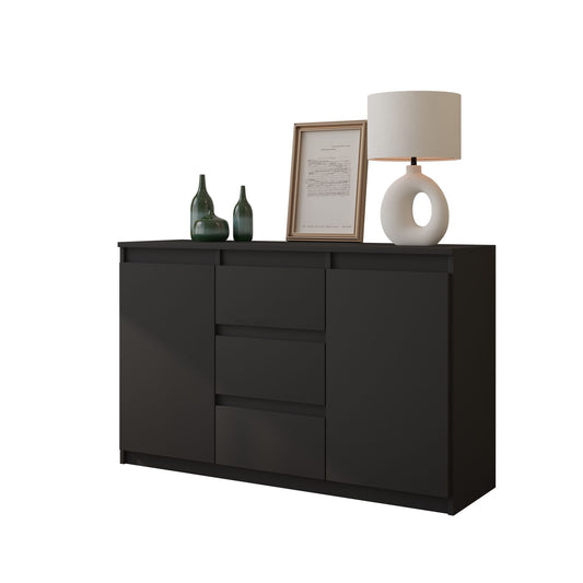 MIKEL - Kommode / Sideboard mit 3 Schubladen und 2 Türen - Anthrazit Grau H75cm B120cm T35cm