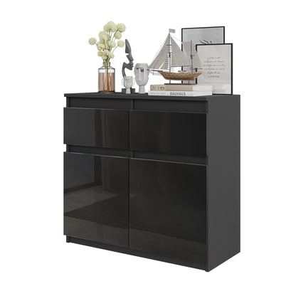 NOAH - Kommode / Sideboard mit 2 Schubladen und 2 Türen - Anthrazit Grau / Schwarz Gloss H75cm B80cm T35cm