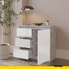 MIKEL - Kommode / Sideboard mit 3 Schubladen und 1 Tür - Beton-Optik / Weiß Gloss H75cm B80cm T35cm