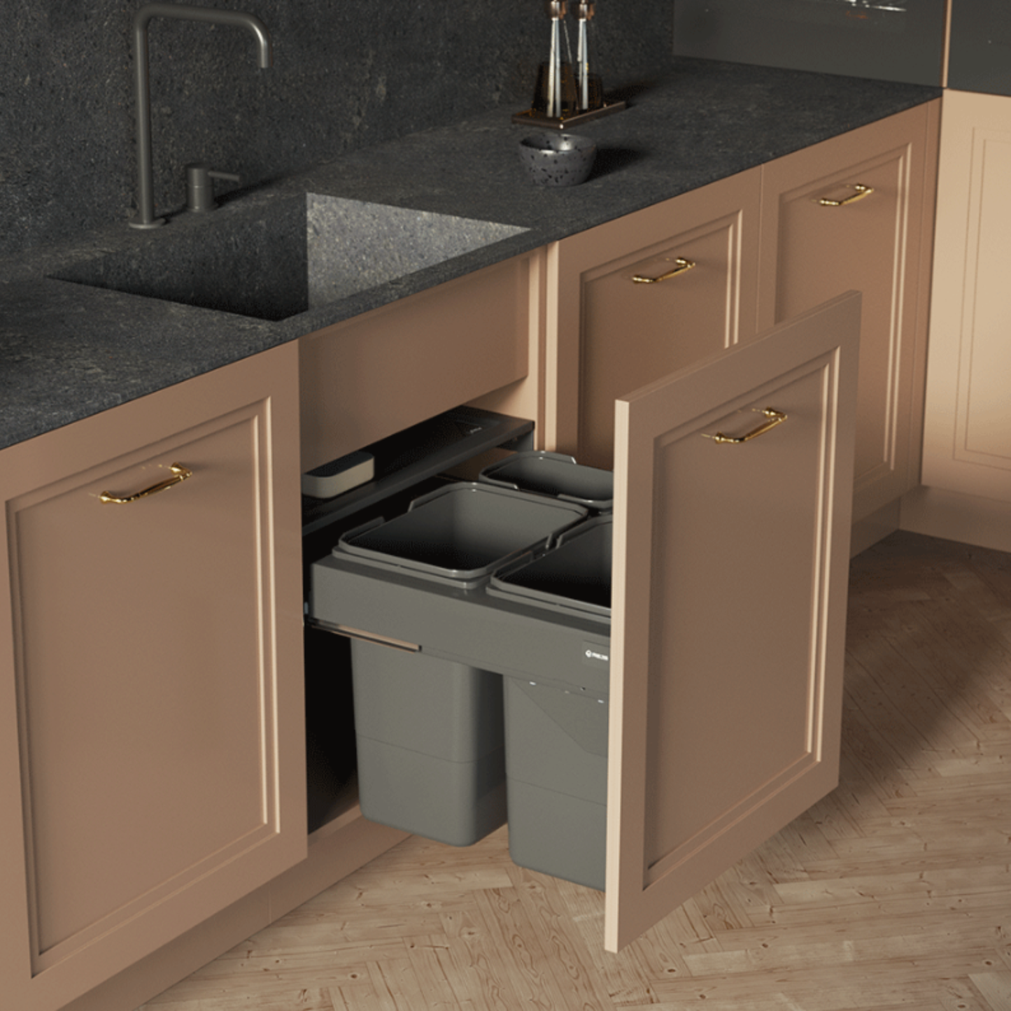 Mülleimer Mülltrennung Soft-Close (2 x 15L + 2 x 7L) oder (2 x 20L + 2 x 9L)- 60cm Küchenschrank