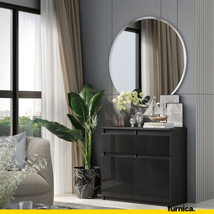 NOAH - Kommode / Sideboard mit 2 Schubladen und 2 Türen - Anthrazit Grau / Schwarz Gloss H75cm B80cm T35cm