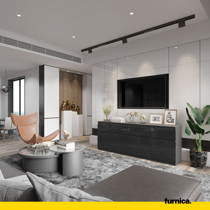 NOAH - Kommode mit 5 Schubladen und 5 Türen - Schlafzimmer Kommode Aufbewahrungsschrank Sideboard - Anthrazit / Schwarz Glanz H75cm B200cm T35cm