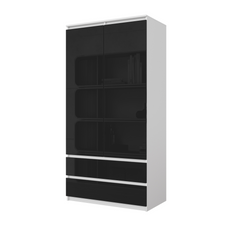 JOELLE - Kleiderschrank mit 2 Türen und 2 Schubladen -  Weiß Matt / Schwarz Gloss H180cm B90cm T50cm
