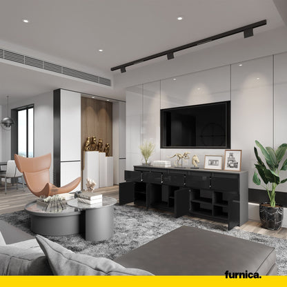 NOAH - Kommode mit 5 Schubladen und 5 Türen - Schlafzimmer Kommode Aufbewahrungsschrank Sideboard - Anthrazit / Schwarz Glanz H75cm B200cm T35cm