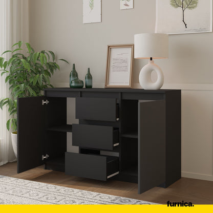 MIKEL - Kommode / Sideboard mit 3 Schubladen und 2 Türen - Anthrazit Grau H75cm B120cm T35cm