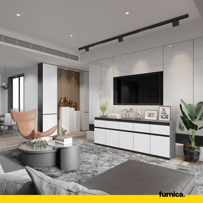 NOAH - Kommode mit 5 Schubladen und 5 Türen - Schlafzimmer Kommode Aufbewahrungsschrank Sideboard - Anthrazit / Weiß Matt H75cm B200cm T35cm