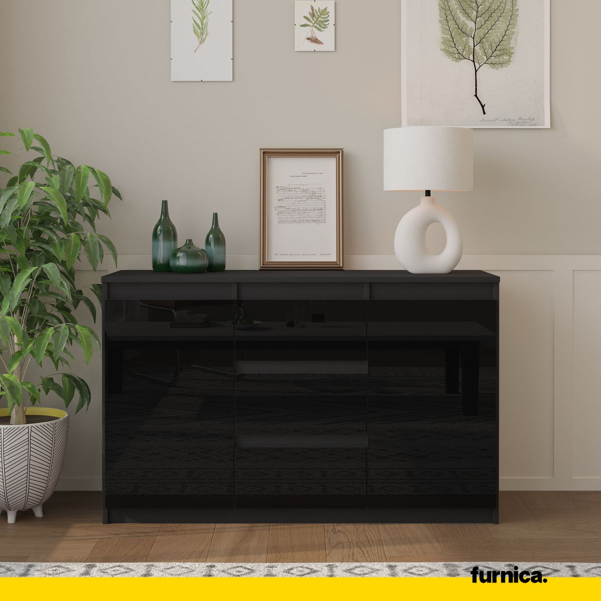 Kommode 120 cm MIKEL, 3 Schubladen 2 Türen, Anthrazit – Furnica