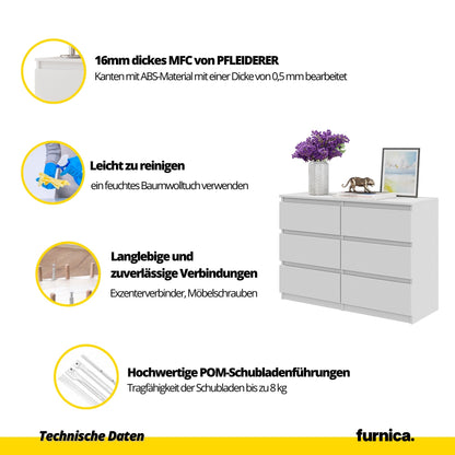 GABRIEL - Kommode / Sideboard mit 6 Schubladen - Weiß Matt / Schwarz Gloss H71cm B100cm T33cm