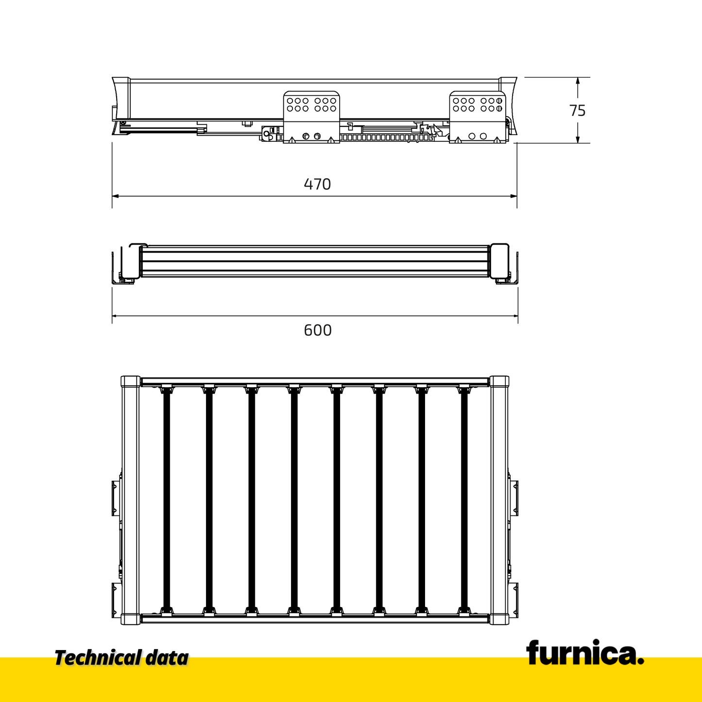 Ausziehbarer Hosenbügel für 60-cm-Schrank Soft-Close - Einzelner Fachboden - Grau