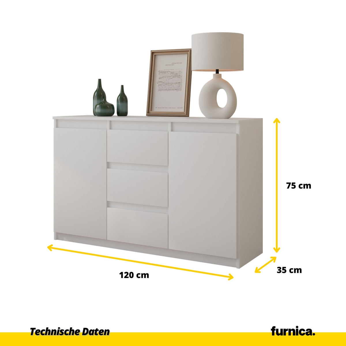 Kommode 120 cm MIKEL, Weiß Matt – Furnica